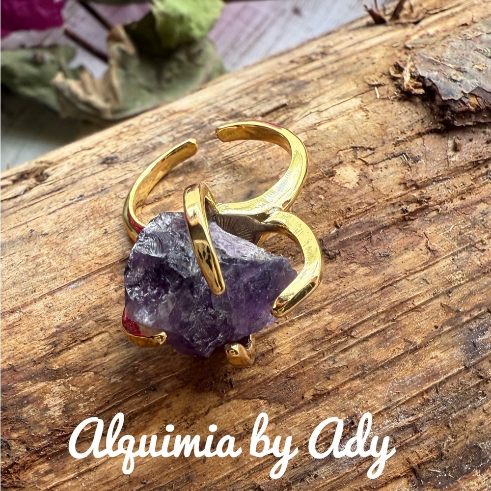 ✨ RAW AMETHYST GOLD RING — Adjustable | Natural Crystal | Protection + Intuition